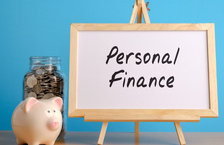 Piggy bank with personal finance sign