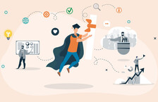 Illustration of a male graduate jumping in the air holding his diploma