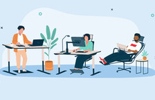 illustration of people working while sitting on alternative office chairs