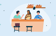 Illustration of people having lunch on a table