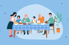 Illustration of a family sitting at a table having a feast
