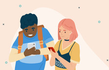 Illustration of two teenagers using their smartphones