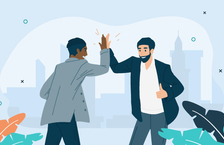 Two illustrated men high-fiving