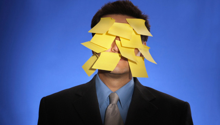 sticky notes on the face