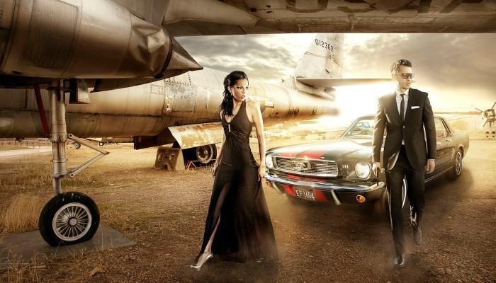 Successful couple in airfield