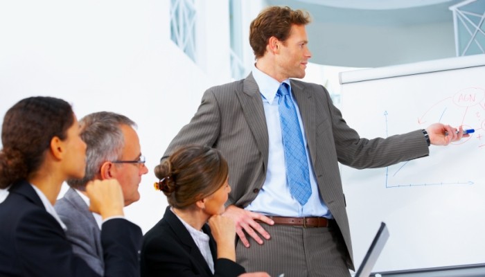 man delivering a presentation