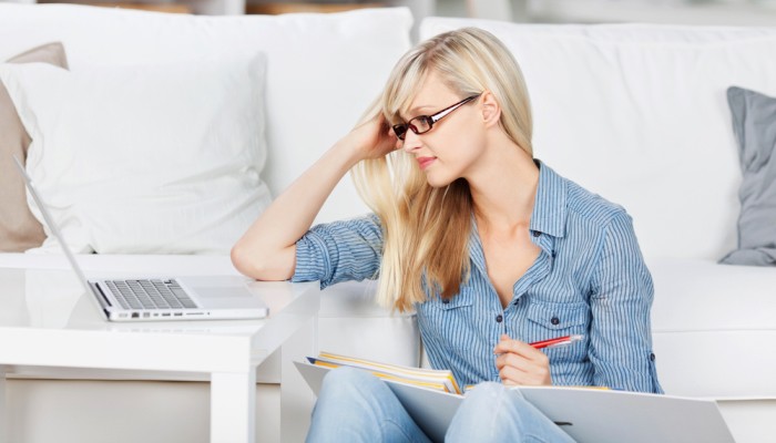 beautiful woman reviewing her lesson