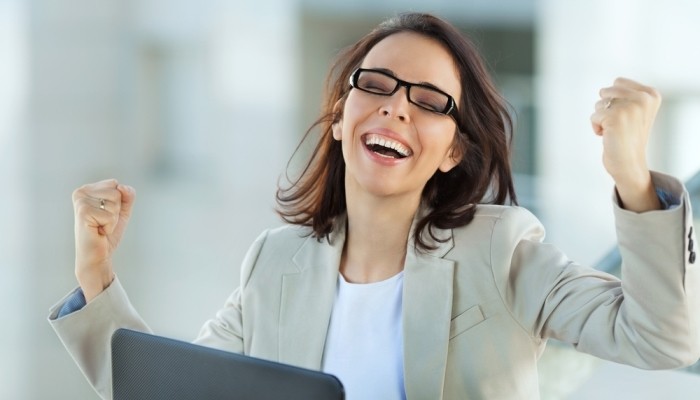woman dressed smart excited