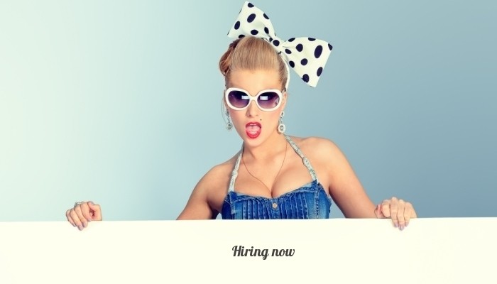pin-up girl with hiring now sign