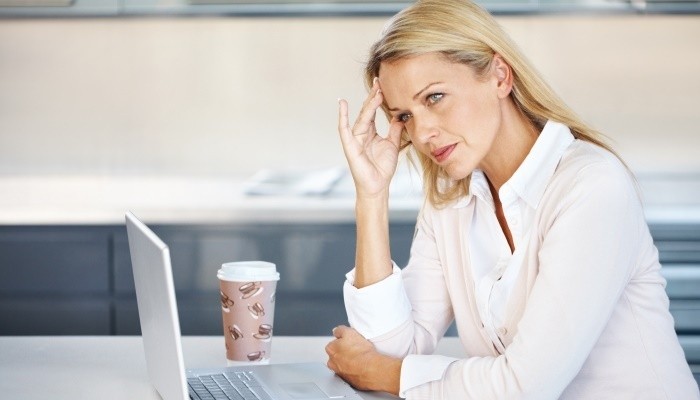 blonde woman thinking
