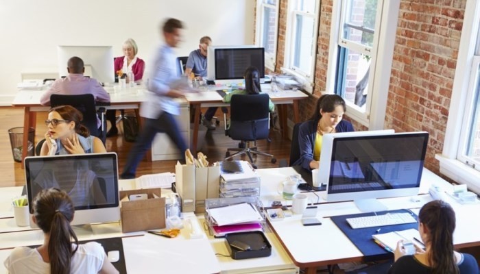 people working in open office
