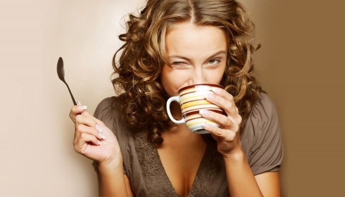drinking coffee