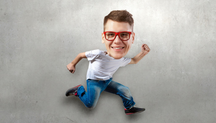 Funny running man with big head