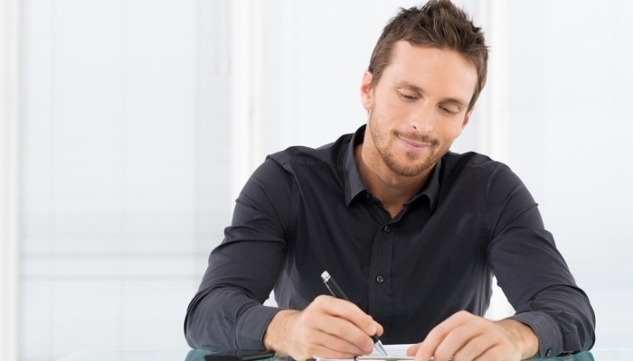 man writing
