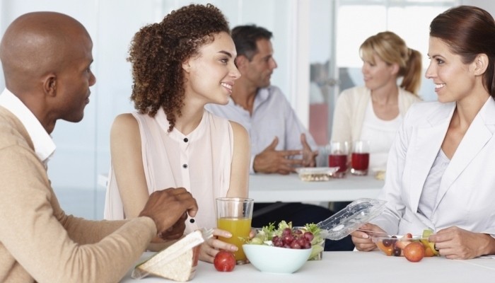 Coworkers having lunch