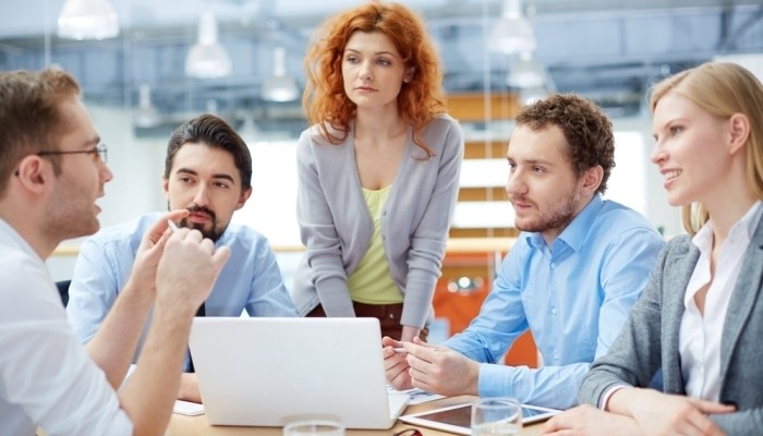 person speaking in group