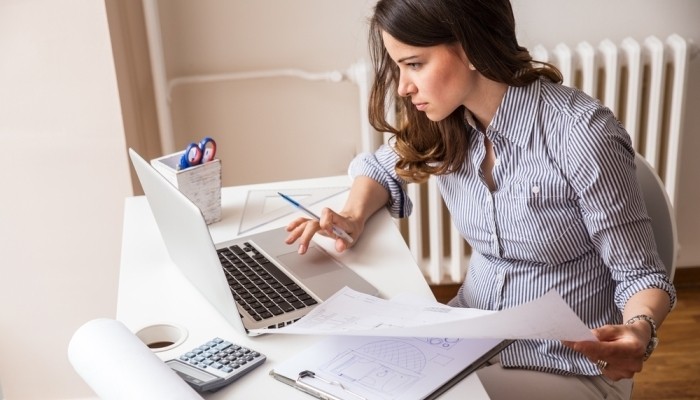 attractive woman working on laptop