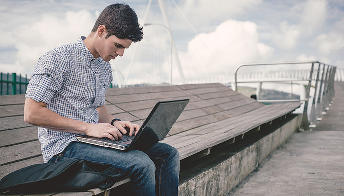 man on computer