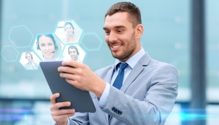 business, online communication, technology and people concept
