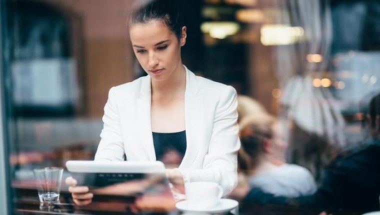 woman using tablet