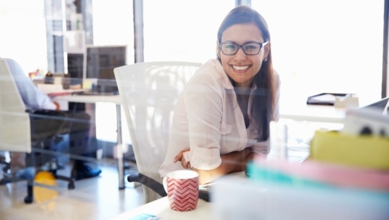 happy woman at the office