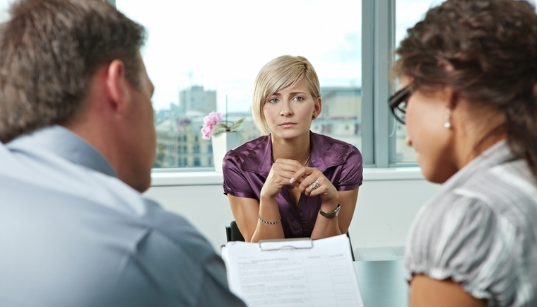 Worried woman in interview