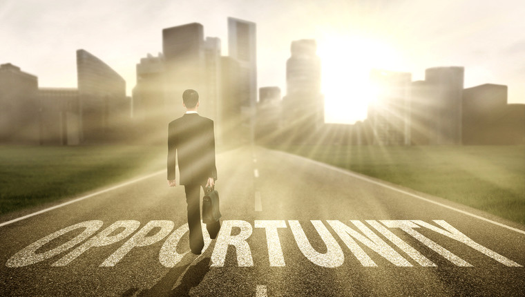 Businessman walking to opportunity