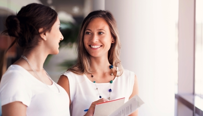 two women talking