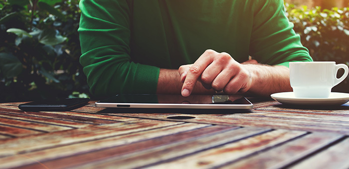 man with tablet