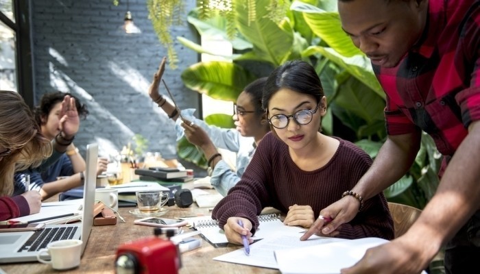 Diverse team working together