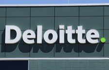 Close-up of Deloitte logo on building