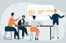 Illustration of a group people during a presentation in a meeting room