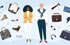 Illustration of a man and a woman surrounded by work accessories