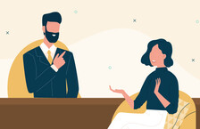 Illustration of a female candidate and a male interviewer during a job interview