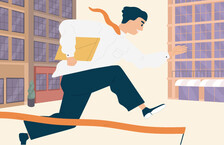 Illustration of a man carrying a folder and jumping over an obstacle