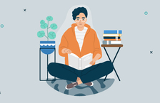 illustration of a person sitting cross-legged on the floor and reading a book