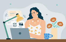 Illustration of a woman sitting in front of her laptop and typing away
