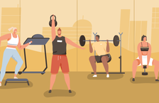 Illustration of four people working out at the gym